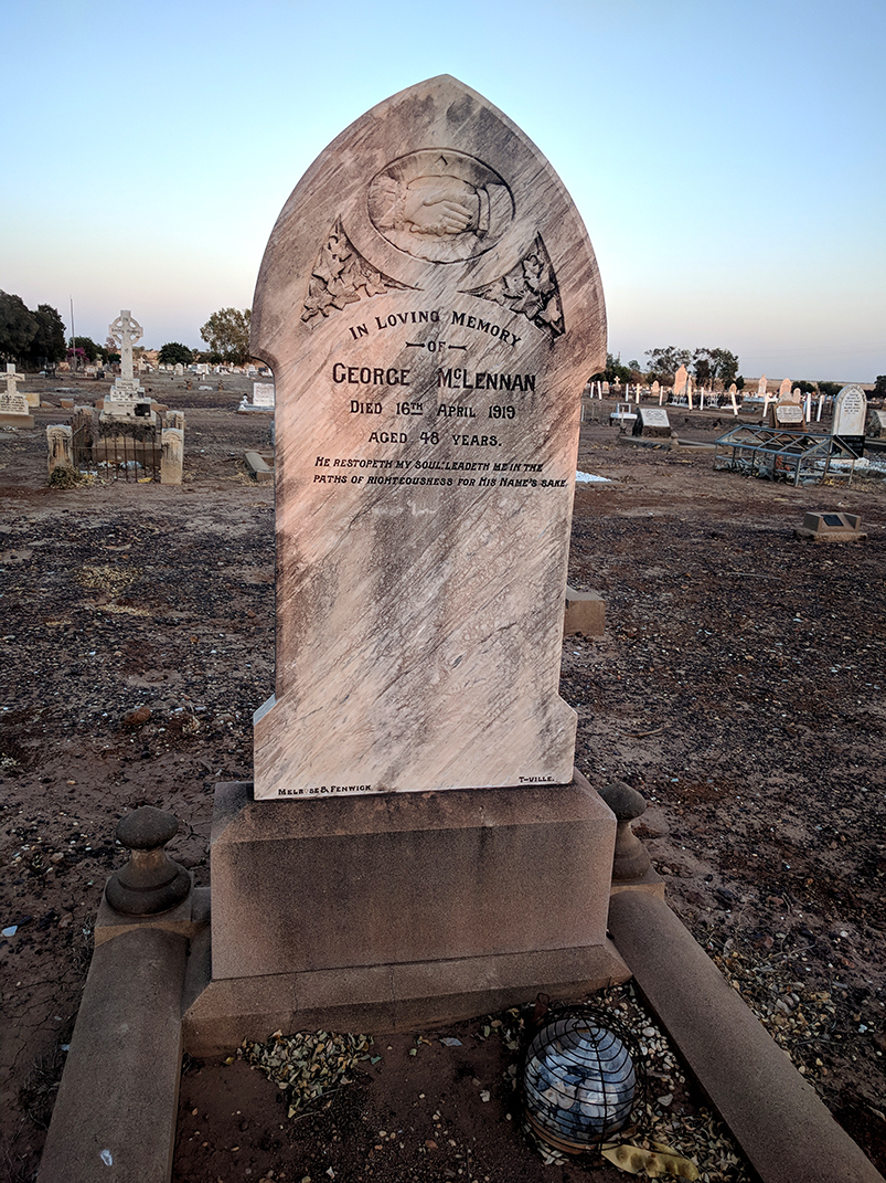 Photo of headstones/George McLennan d1919 hdstn Winton Qld